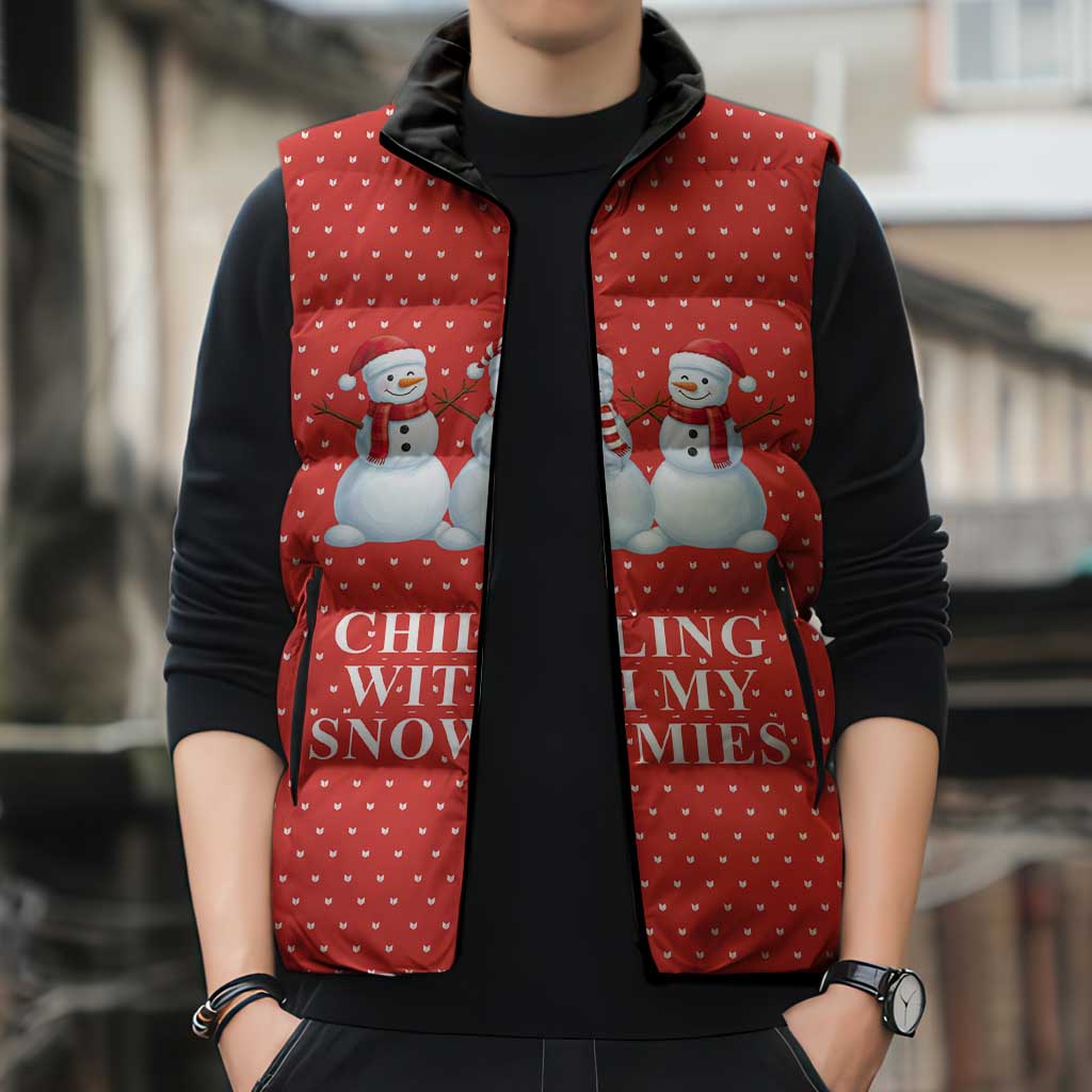 Chilling With My Snowmies Christmas Sleeveless Puffer Jacket Xmas Holiday Patterns - Wonder Print Shop