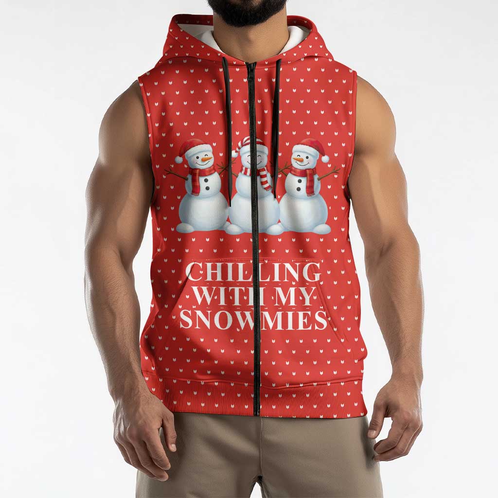 Chilling With My Snowmies Christmas Sleeveless Zip Hoodie Xmas Holiday Patterns - Wonder Print Shop