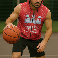 Chilling With My Snowmies Christmas Sleeveless Zip Hoodie Xmas Holiday Patterns - Wonder Print Shop