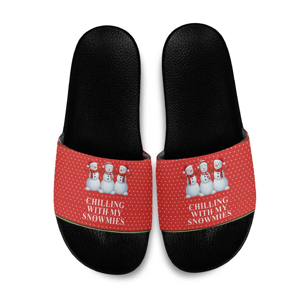 Chilling With My Snowmies Christmas Slide Sandals Xmas Holiday Patterns - Wonder Print Shop