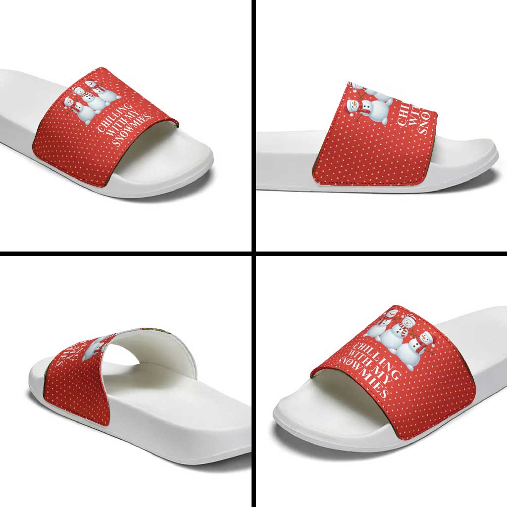 Chilling With My Snowmies Christmas Slide Sandals Xmas Holiday Patterns - Wonder Print Shop