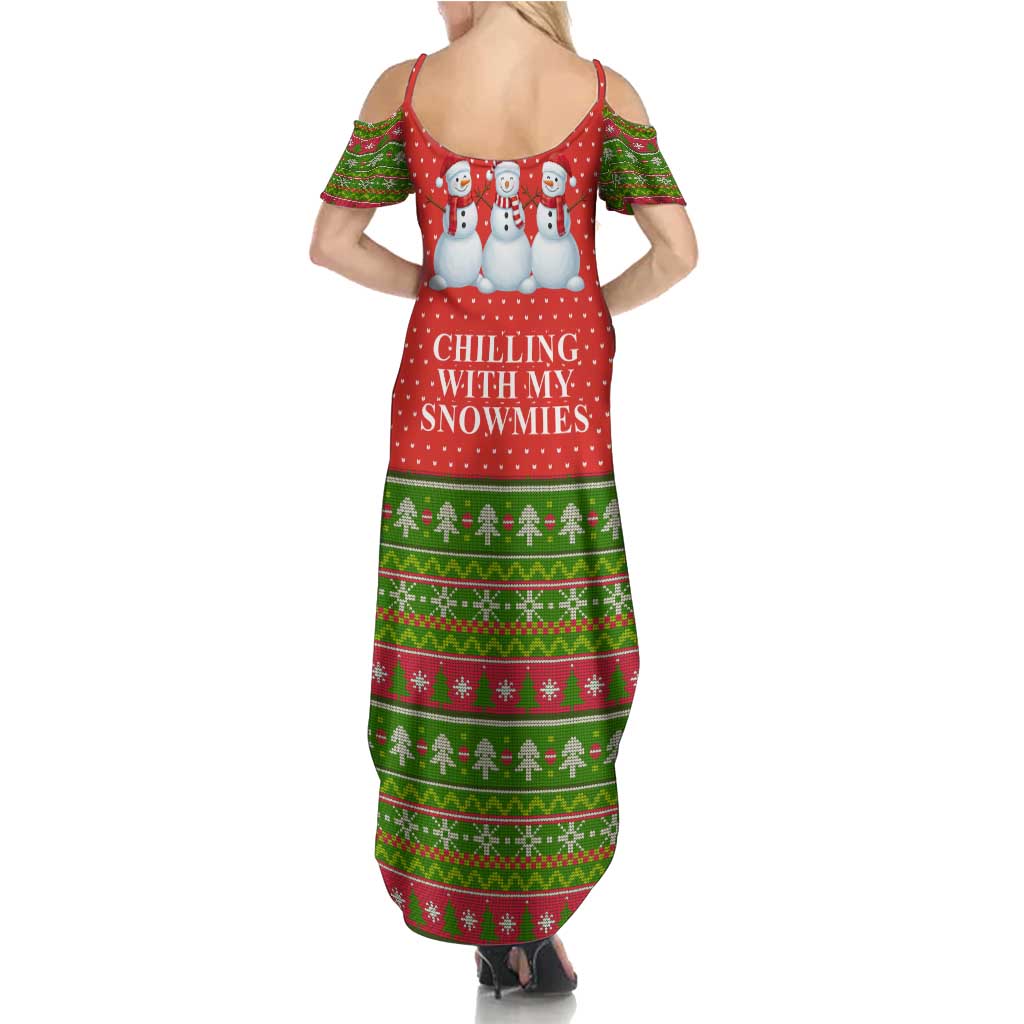 Chilling With My Snowmies Christmas Summer Maxi Dress Xmas Holiday Patterns - Wonder Print Shop