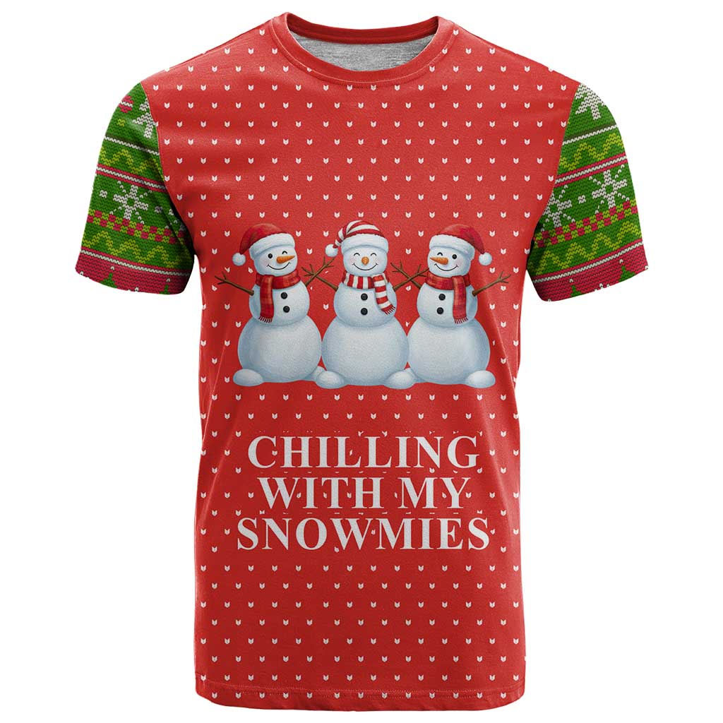 Chilling With My Snowmies Christmas T Shirt Xmas Holiday Patterns - Wonder Print Shop