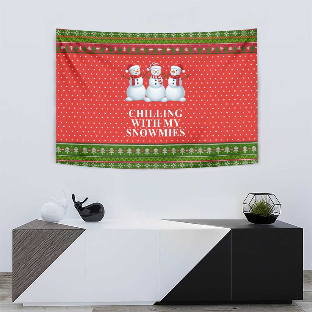 Chilling With My Snowmies Christmas Tapestry Xmas Holiday Patterns - Wonder Print Shop