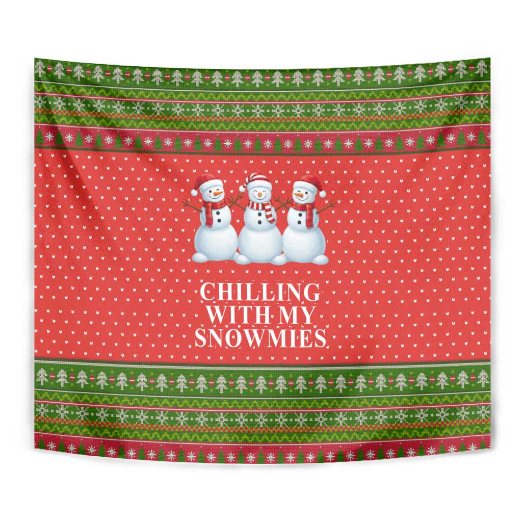 Chilling With My Snowmies Christmas Tapestry Xmas Holiday Patterns - Wonder Print Shop