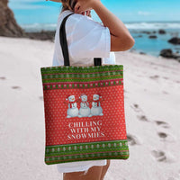 Chilling With My Snowmies Christmas Tote Bag Xmas Holiday Patterns - Wonder Print Shop