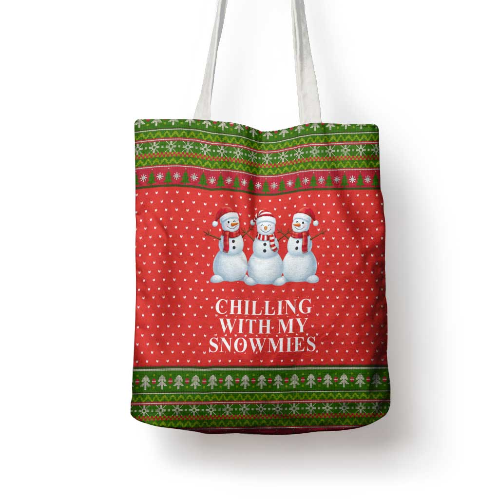 Chilling With My Snowmies Christmas Tote Bag Xmas Holiday Patterns - Wonder Print Shop