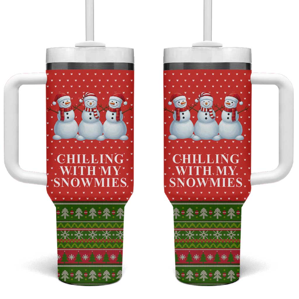 Chilling With My Snowmies Christmas Tumbler With Handle Xmas Holiday Patterns - Wonder Print Shop
