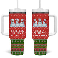Chilling With My Snowmies Christmas Tumbler With Handle Xmas Holiday Patterns - Wonder Print Shop