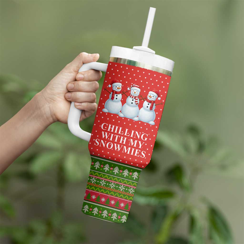 Chilling With My Snowmies Christmas Tumbler With Handle Xmas Holiday Patterns - Wonder Print Shop