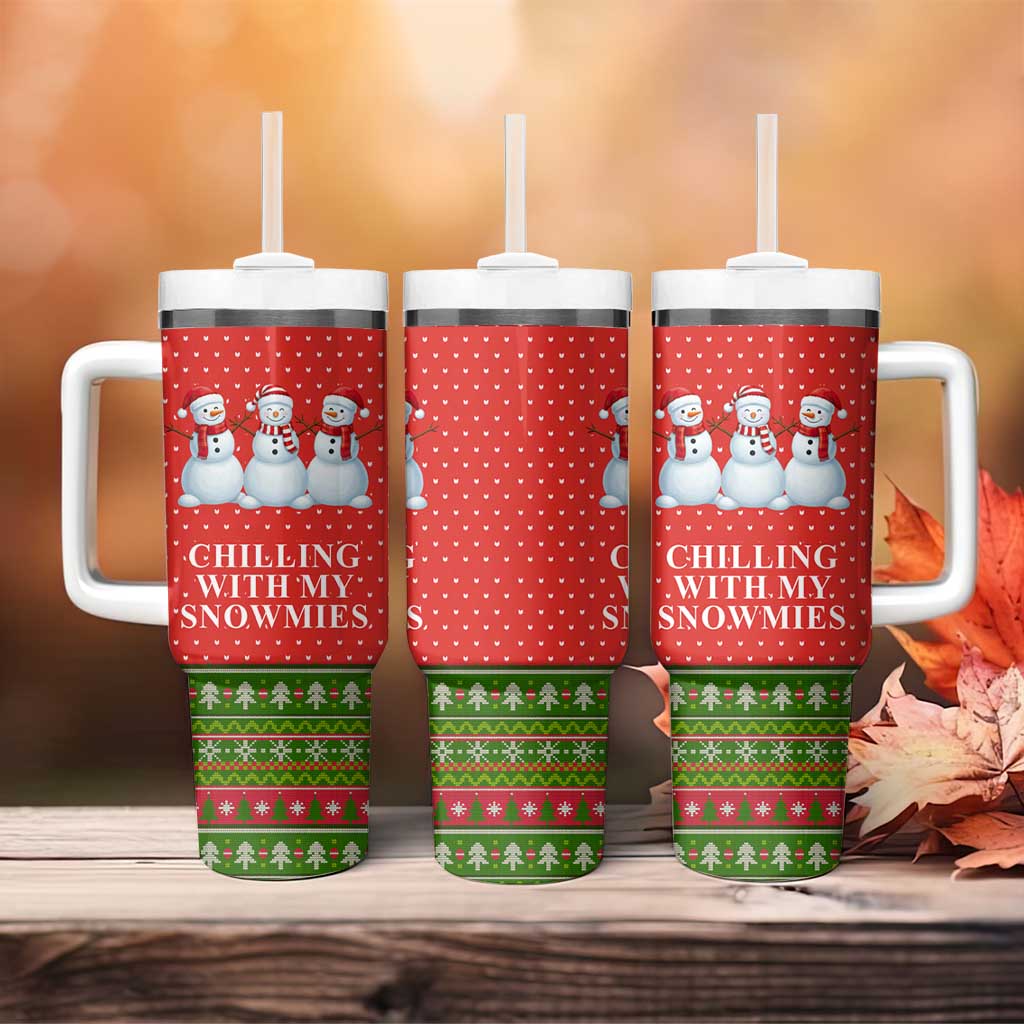 Chilling With My Snowmies Christmas Tumbler With Handle Xmas Holiday Patterns - Wonder Print Shop