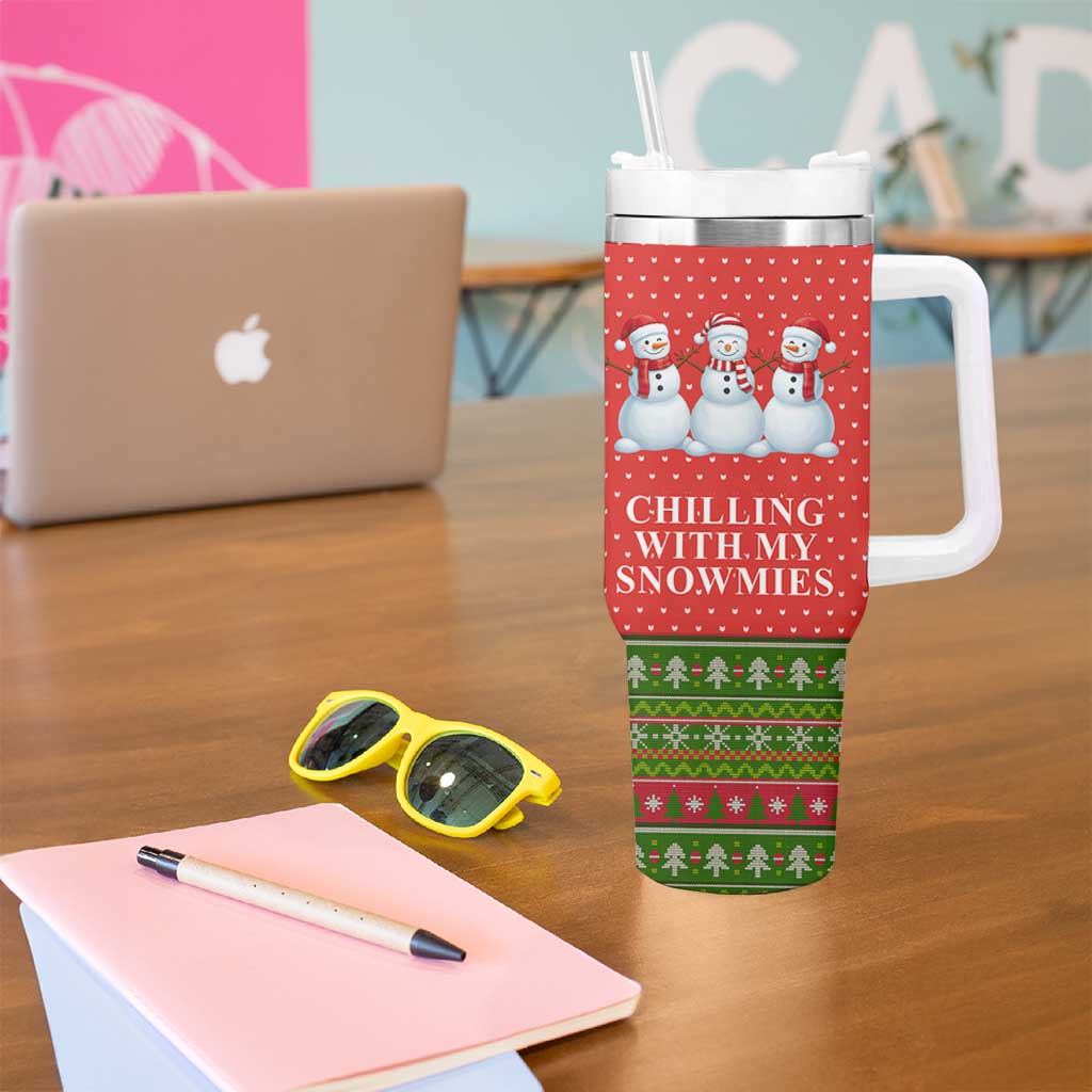 Chilling With My Snowmies Christmas Tumbler With Handle Xmas Holiday Patterns - Wonder Print Shop