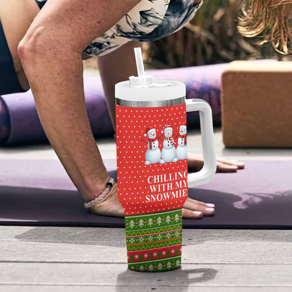 Chilling With My Snowmies Christmas Tumbler With Handle Xmas Holiday Patterns - Wonder Print Shop