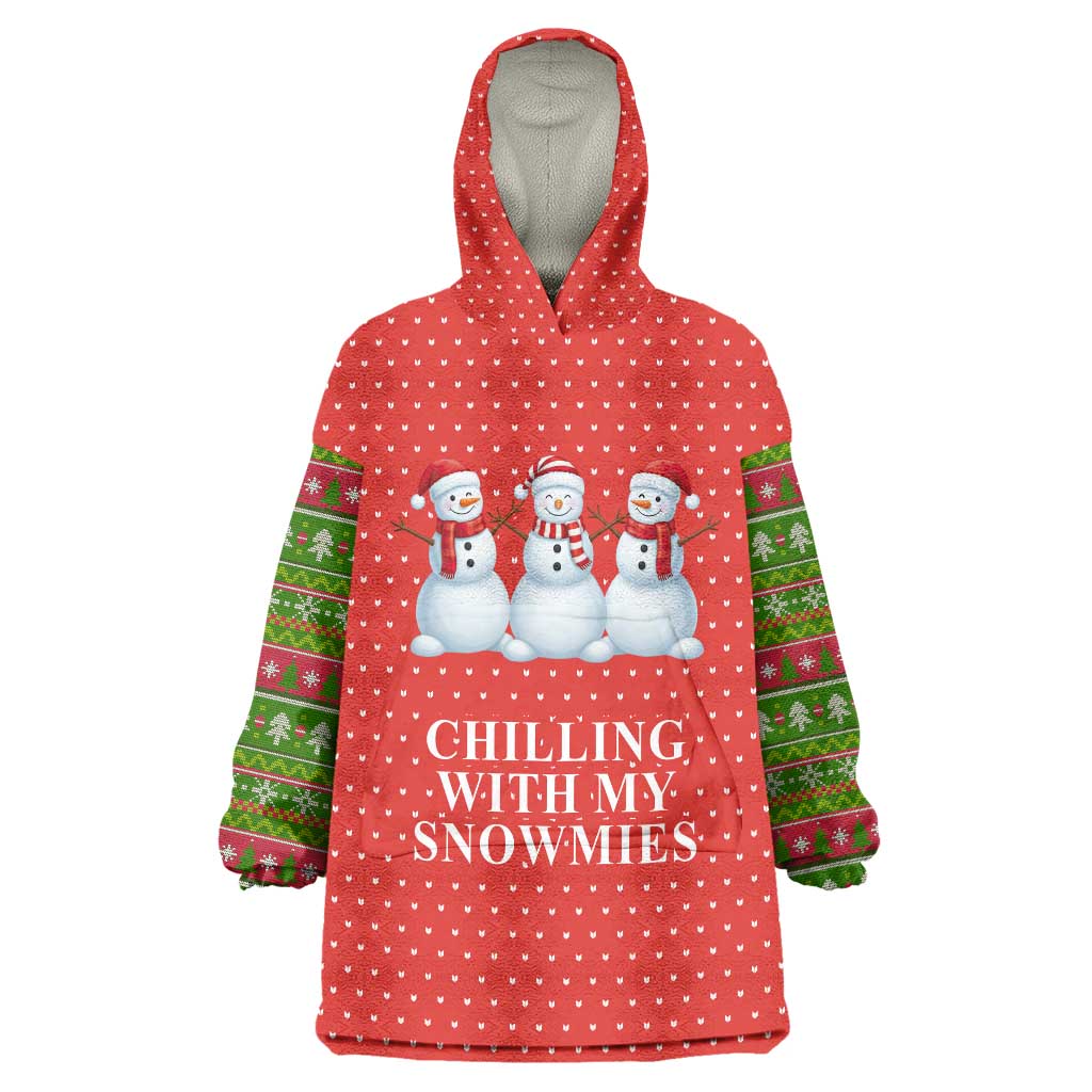 Chilling With My Snowmies Christmas Wearable Blanket Hoodie Xmas Holiday Patterns - Wonder Print Shop