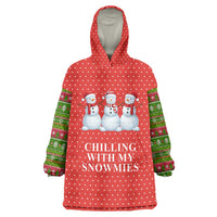 Chilling With My Snowmies Christmas Wearable Blanket Hoodie Xmas Holiday Patterns - Wonder Print Shop