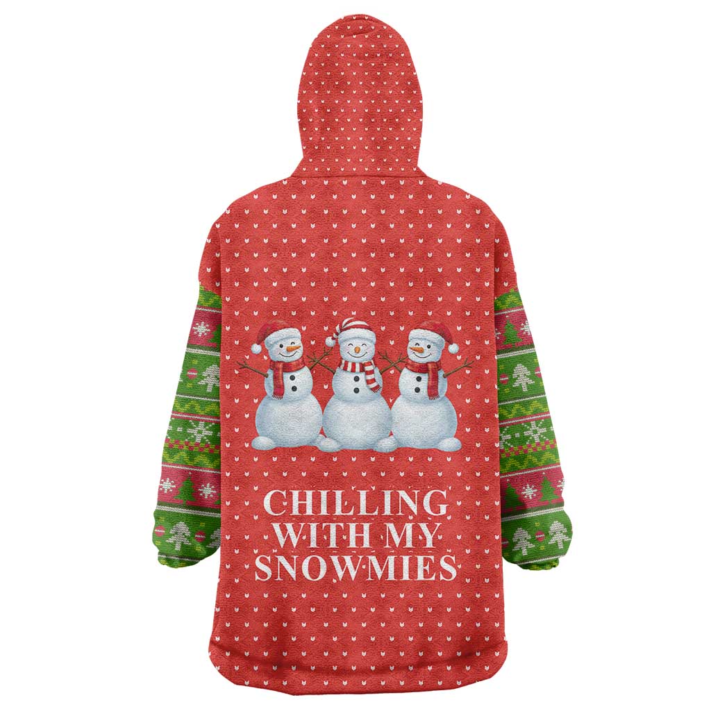 Chilling With My Snowmies Christmas Wearable Blanket Hoodie Xmas Holiday Patterns - Wonder Print Shop