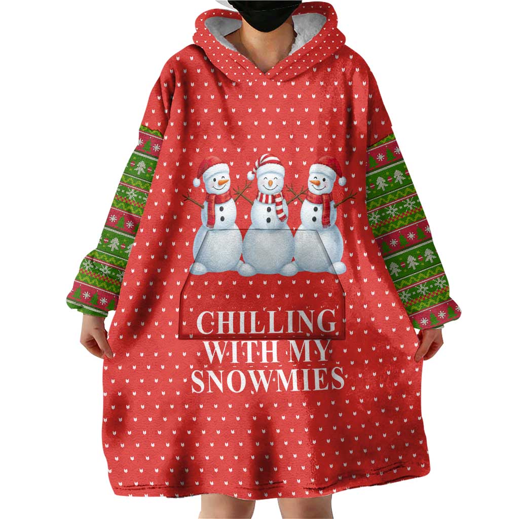 Chilling With My Snowmies Christmas Wearable Blanket Hoodie Xmas Holiday Patterns - Wonder Print Shop