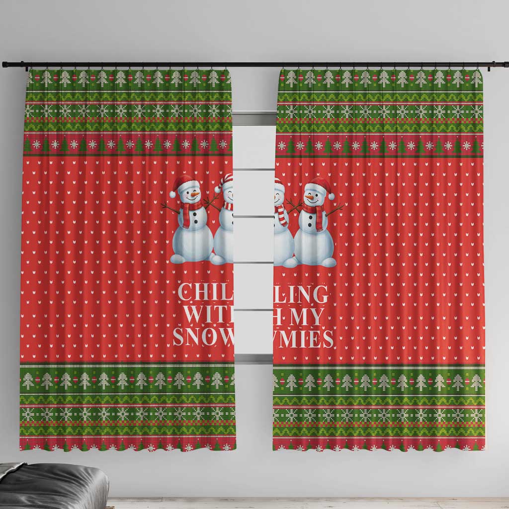 Chilling With My Snowmies Christmas Window Curtain Xmas Holiday Patterns - Wonder Print Shop