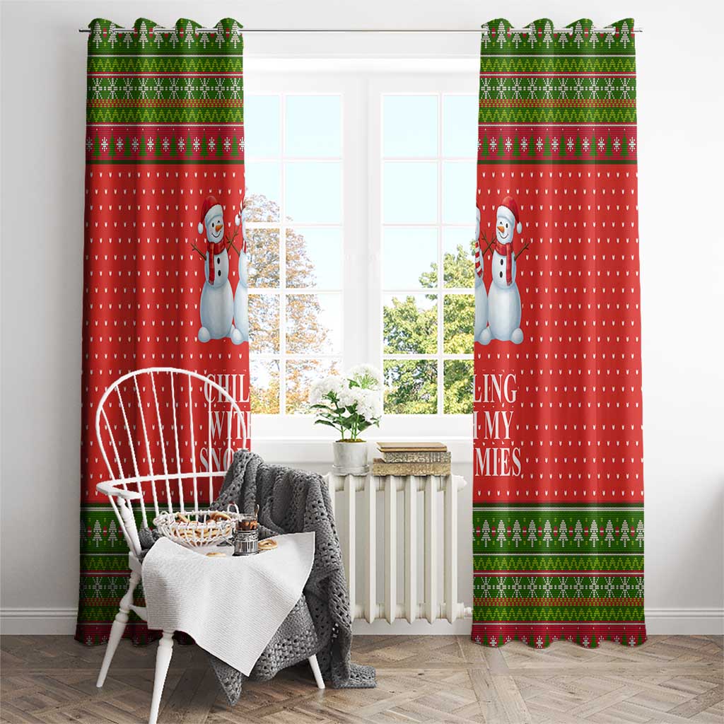 Chilling With My Snowmies Christmas Window Curtain Xmas Holiday Patterns - Wonder Print Shop