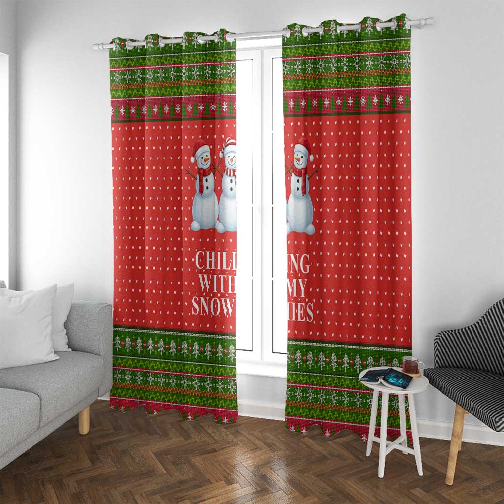 Chilling With My Snowmies Christmas Window Curtain Xmas Holiday Patterns - Wonder Print Shop