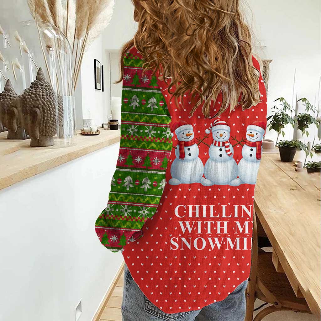 Chilling With My Snowmies Christmas Women Casual Shirt Xmas Holiday Patterns - Wonder Print Shop