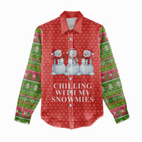 Chilling With My Snowmies Christmas Women Casual Shirt Xmas Holiday Patterns - Wonder Print Shop