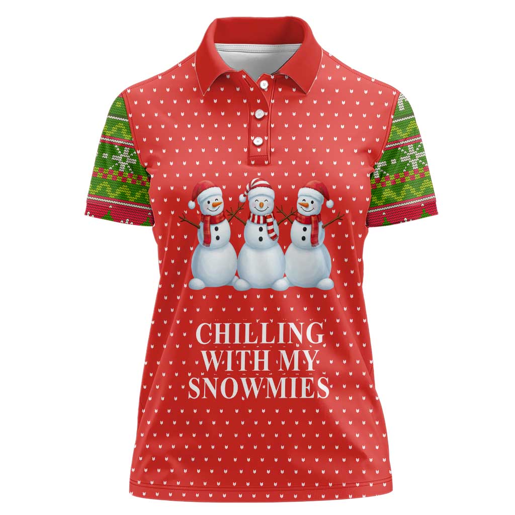Chilling With My Snowmies Christmas Women Polo Shirt Xmas Holiday Patterns - Wonder Print Shop