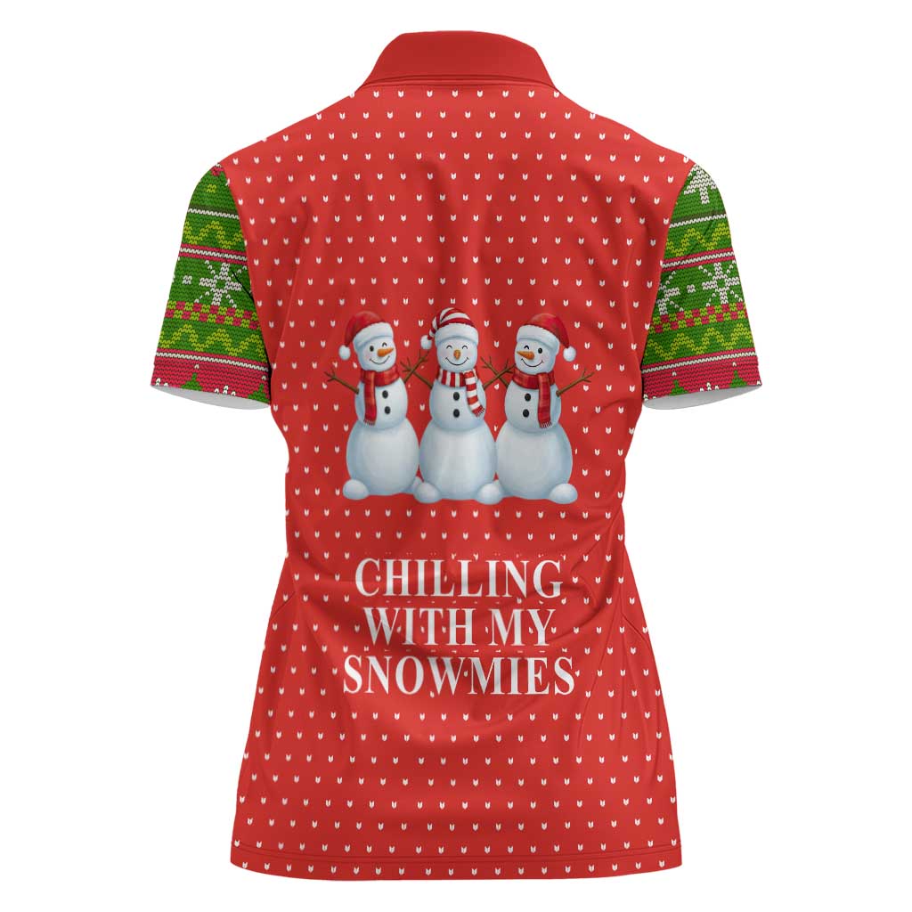 Chilling With My Snowmies Christmas Women Polo Shirt Xmas Holiday Patterns - Wonder Print Shop