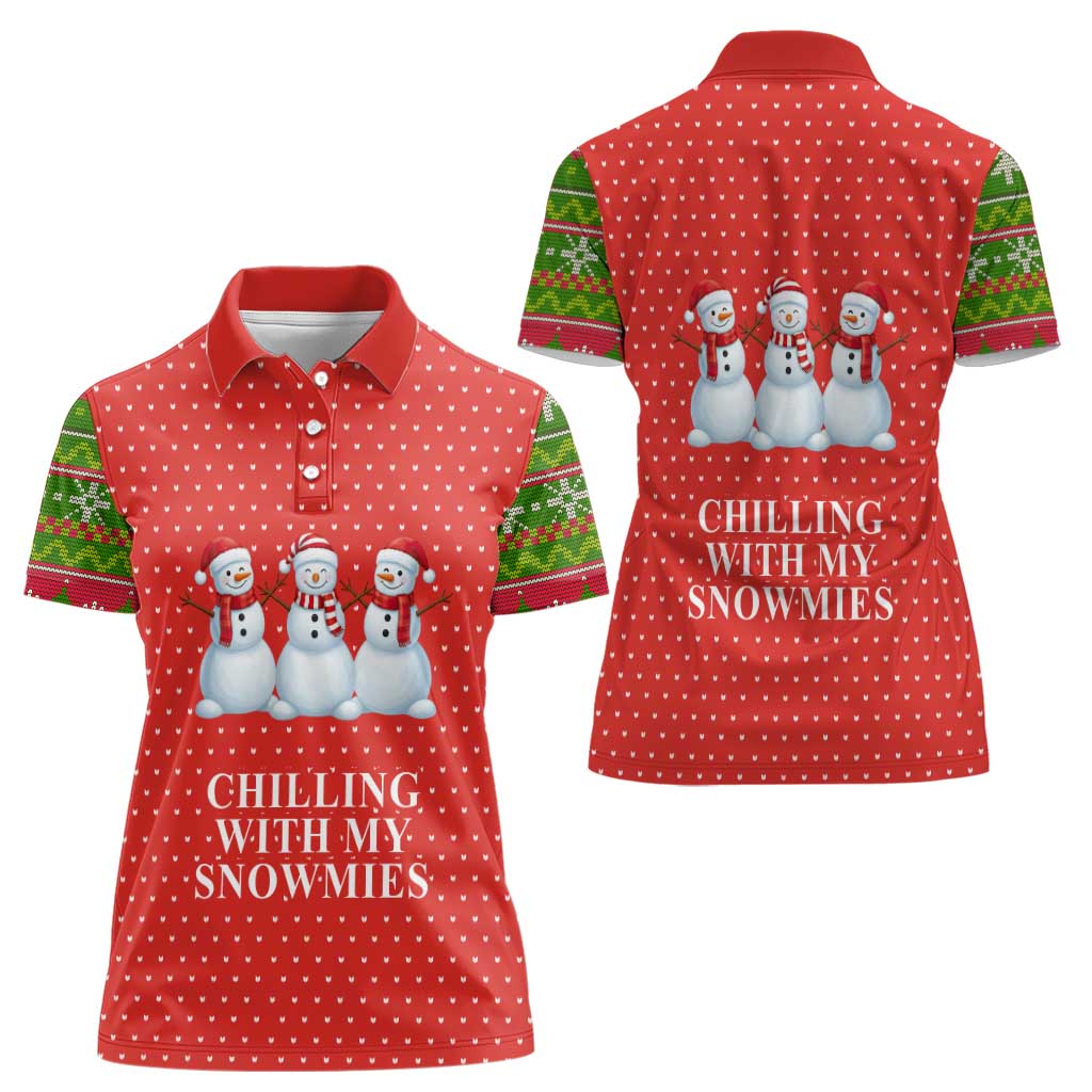 Chilling With My Snowmies Christmas Women Polo Shirt Xmas Holiday Patterns - Wonder Print Shop