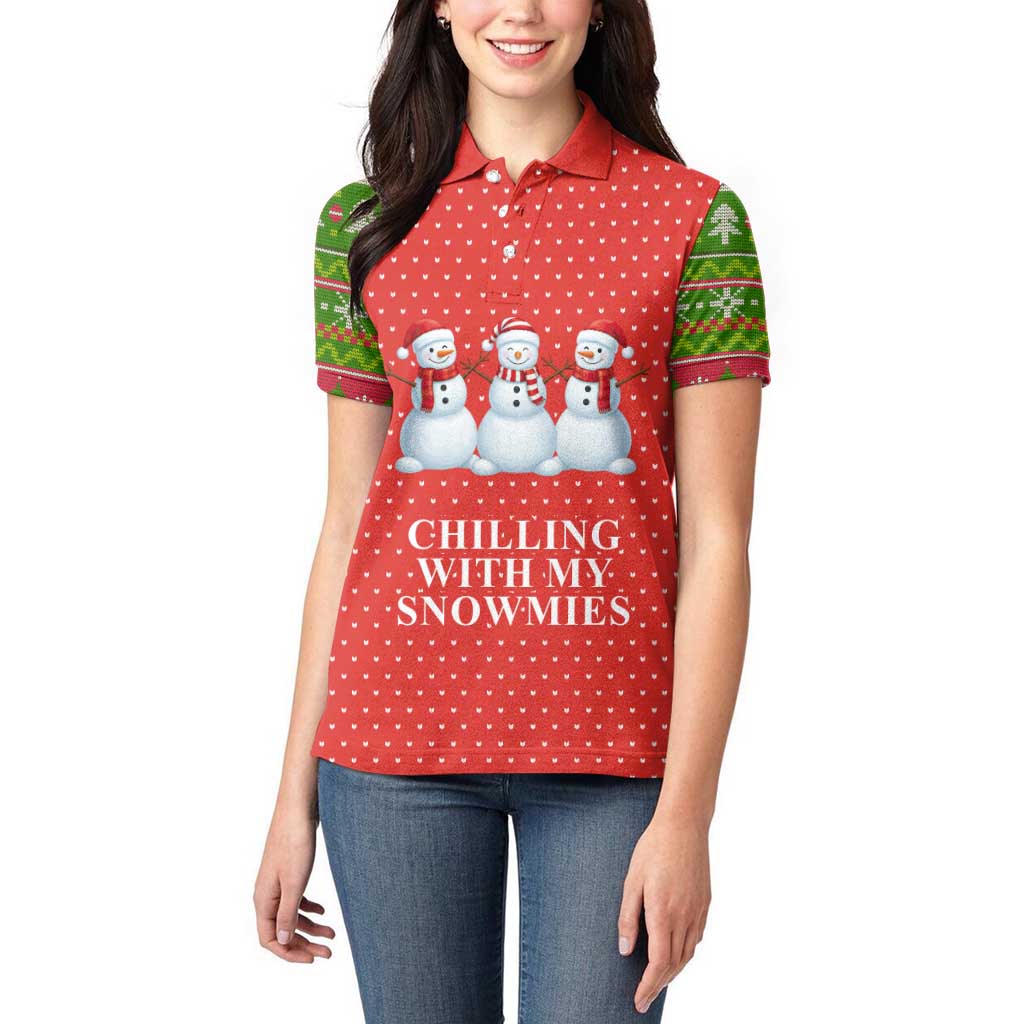 Chilling With My Snowmies Christmas Women Polo Shirt Xmas Holiday Patterns - Wonder Print Shop
