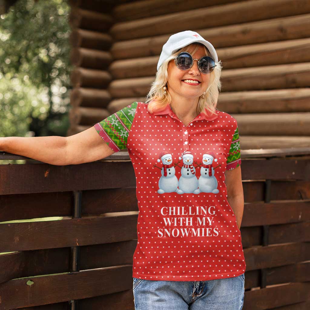 Chilling With My Snowmies Christmas Women Polo Shirt Xmas Holiday Patterns - Wonder Print Shop