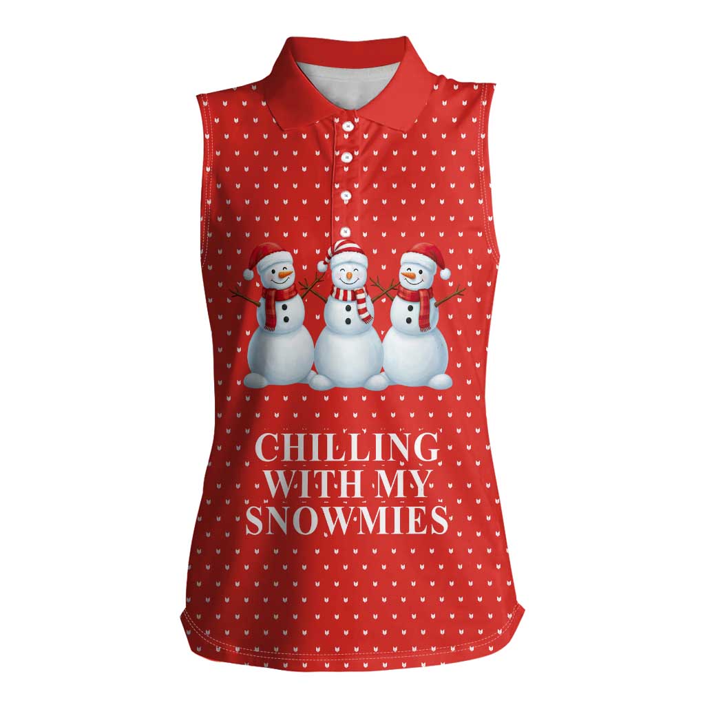 Chilling With My Snowmies Christmas Women Sleeveless Polo Shirt Xmas Holiday Patterns - Wonder Print Shop