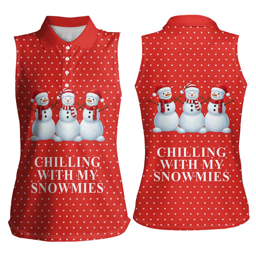 Chilling With My Snowmies Christmas Women Sleeveless Polo Shirt Xmas Holiday Patterns - Wonder Print Shop