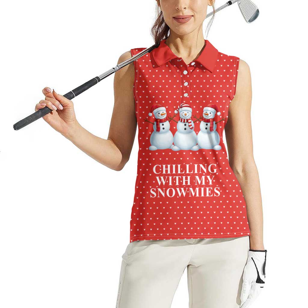 Chilling With My Snowmies Christmas Women Sleeveless Polo Shirt Xmas Holiday Patterns - Wonder Print Shop