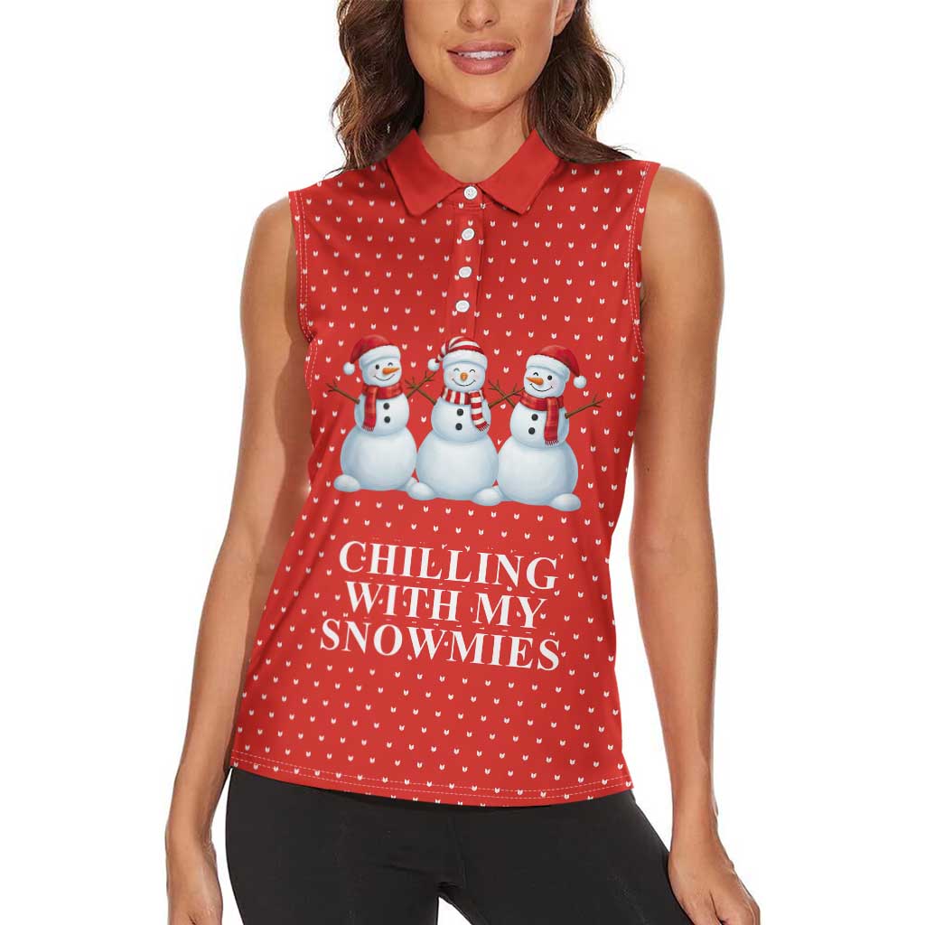 Chilling With My Snowmies Christmas Women Sleeveless Polo Shirt Xmas Holiday Patterns - Wonder Print Shop