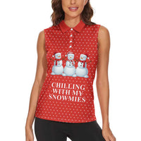 Chilling With My Snowmies Christmas Women Sleeveless Polo Shirt Xmas Holiday Patterns - Wonder Print Shop