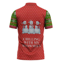 Chilling With My Snowmies Christmas Zipper Polo Shirt Xmas Holiday Patterns - Wonder Print Shop