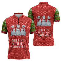 Chilling With My Snowmies Christmas Zipper Polo Shirt Xmas Holiday Patterns - Wonder Print Shop