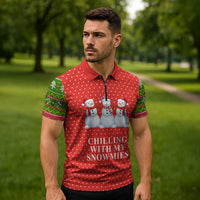 Chilling With My Snowmies Christmas Zipper Polo Shirt Xmas Holiday Patterns - Wonder Print Shop