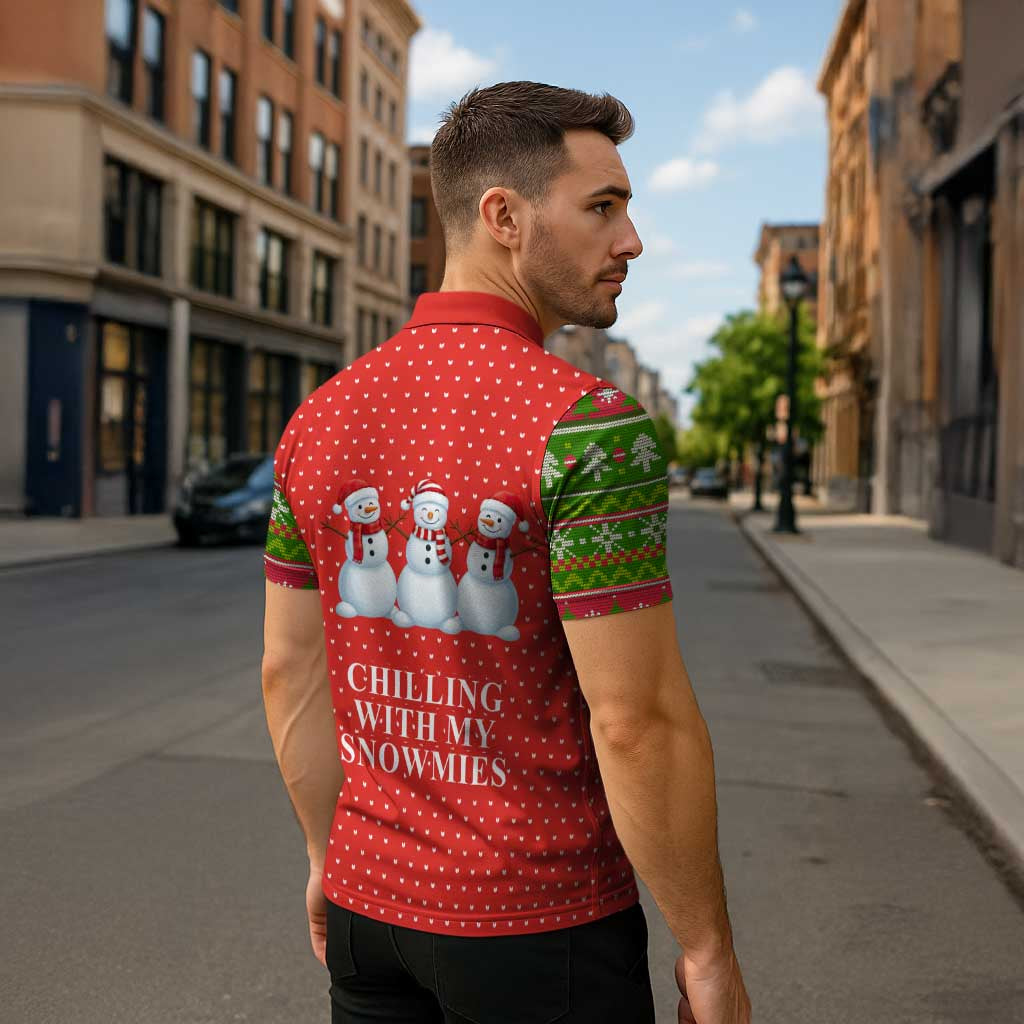 Chilling With My Snowmies Christmas Zipper Polo Shirt Xmas Holiday Patterns - Wonder Print Shop