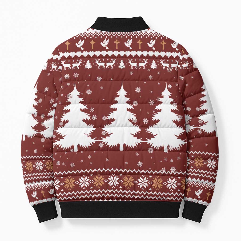 Christian Noel Christmas Bomber Puffer Jacket Xmas Holiday Patterns - Wonder Print Shop