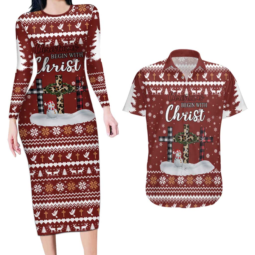 Christian Noel Christmas Couples Matching Long Sleeve Bodycon Dress and Hawaiian Shirt Xmas Holiday Patterns - Wonder Print Shop