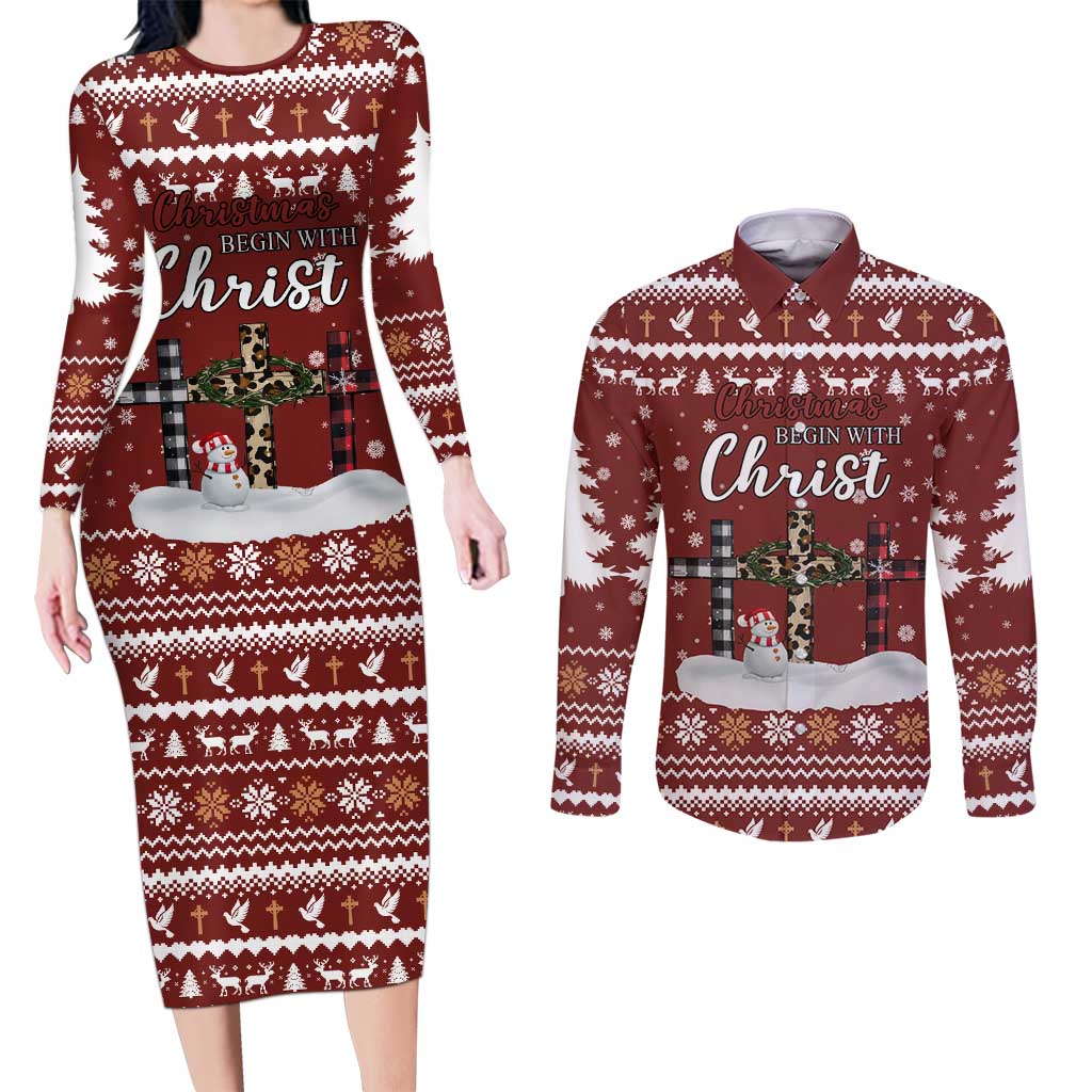 Christian Noel Christmas Couples Matching Long Sleeve Bodycon Dress and Long Sleeve Button Shirt Xmas Holiday Patterns - Wonder Print Shop
