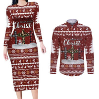 Christian Noel Christmas Couples Matching Long Sleeve Bodycon Dress and Long Sleeve Button Shirt Xmas Holiday Patterns - Wonder Print Shop