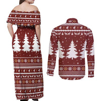 Christian Noel Christmas Couples Matching Off Shoulder Maxi Dress and Long Sleeve Button Shirt Xmas Holiday Patterns - Wonder Print Shop