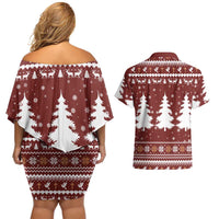 Christian Noel Christmas Couples Matching Off Shoulder Short Dress and Hawaiian Shirt Xmas Holiday Patterns - Wonder Print Shop
