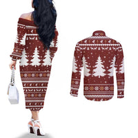 Christian Noel Christmas Couples Matching Off The Shoulder Long Sleeve Dress and Long Sleeve Button Shirt Xmas Holiday Patterns - Wonder Print Shop