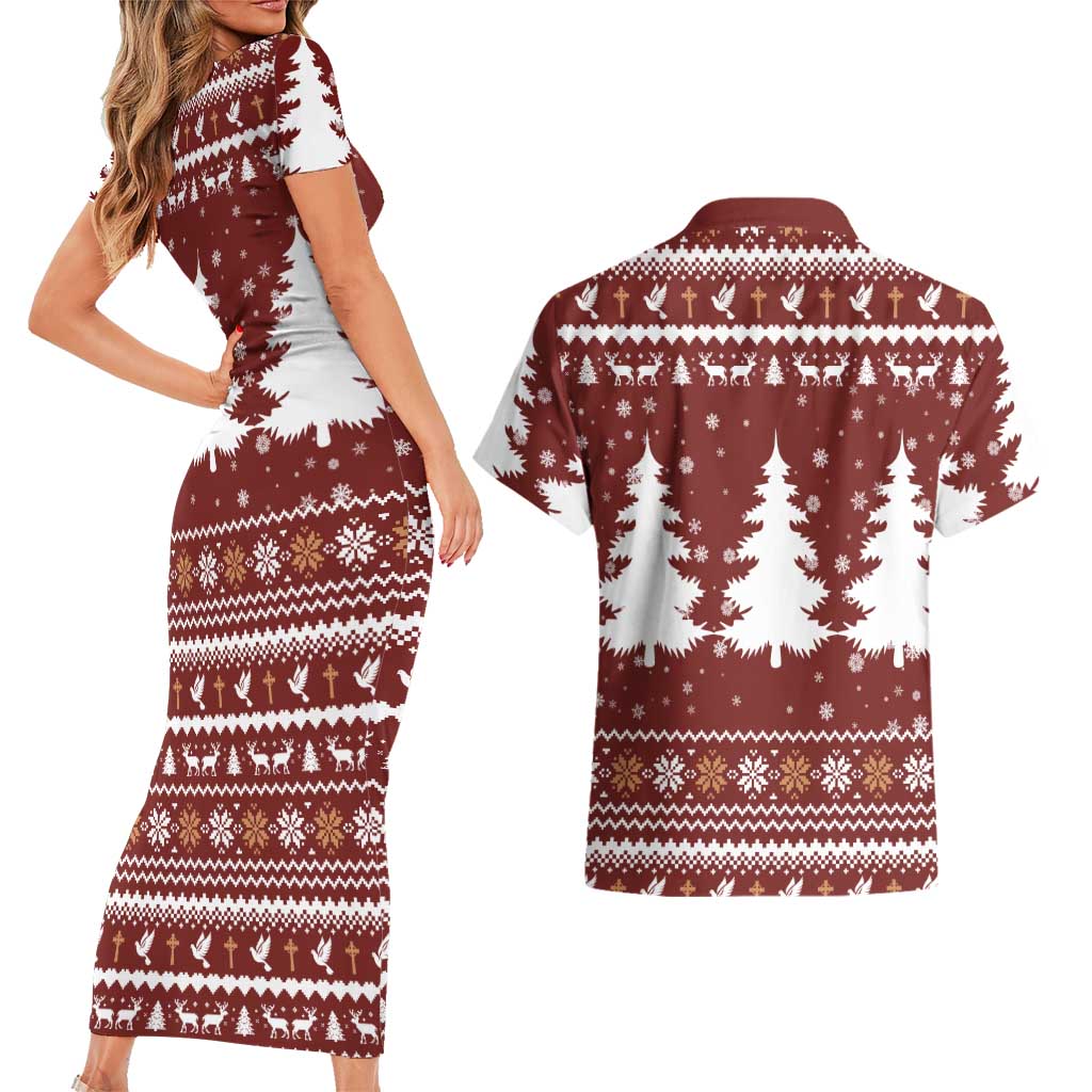 Christian Noel Christmas Couples Matching Short Sleeve Bodycon Dress and Hawaiian Shirt Xmas Holiday Patterns - Wonder Print Shop