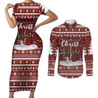 Christian Noel Christmas Couples Matching Short Sleeve Bodycon Dress and Long Sleeve Button Shirt Xmas Holiday Patterns - Wonder Print Shop