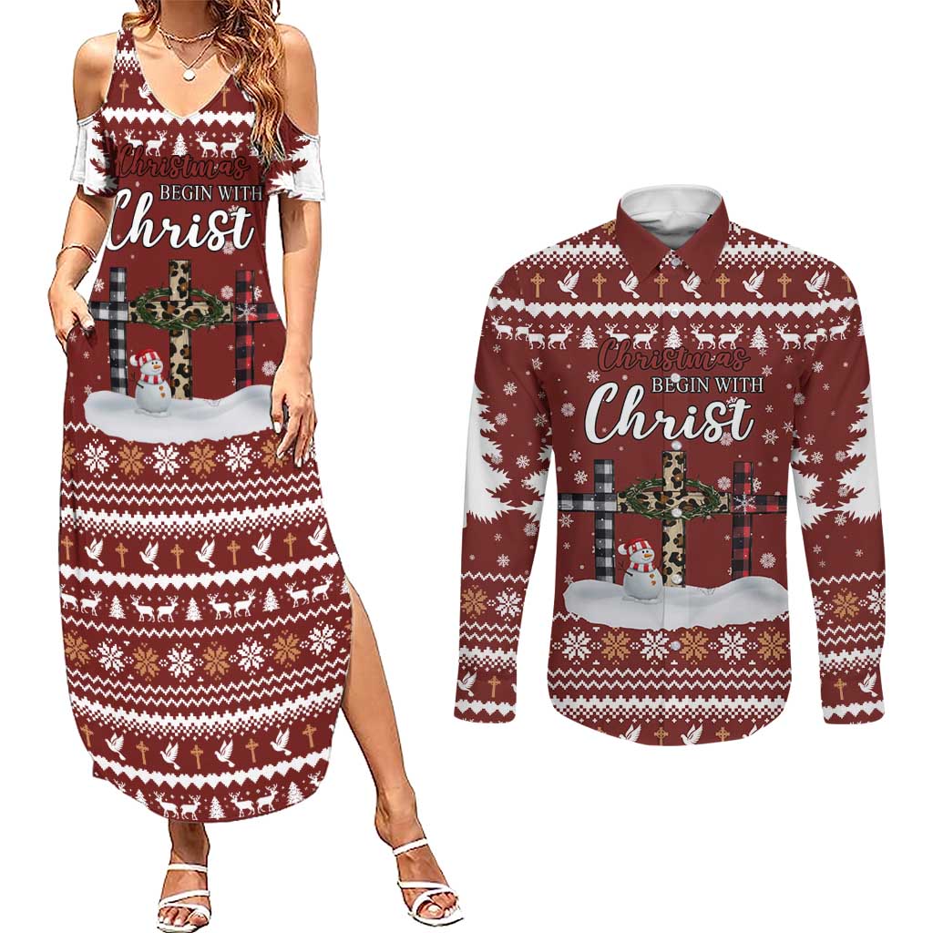 Christian Noel Christmas Couples Matching Summer Maxi Dress and Long Sleeve Button Shirt Xmas Holiday Patterns - Wonder Print Shop